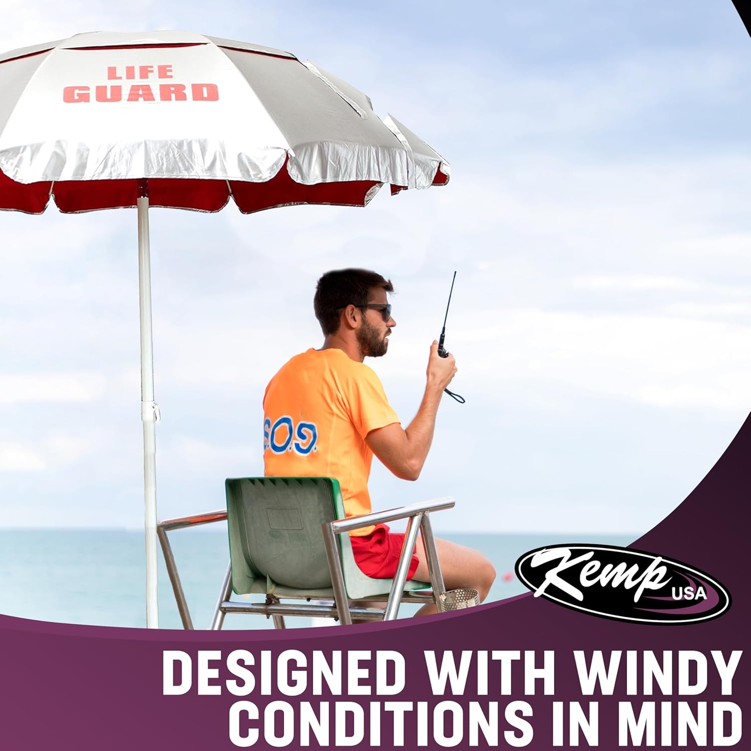 Kemp USA Lifeguard Solar Umbrella - Patio, Beach & Outdoor Umbrella with 45° Tilt & Carry Case - Portable for Lifeguard Chair - Silver