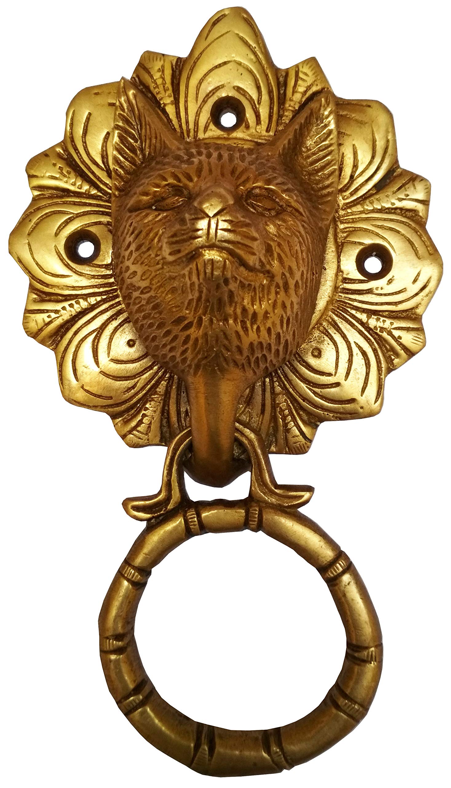 Aldaba de puerta de latón antiguo, llamador rústico Purpledip con forma de cara de gato