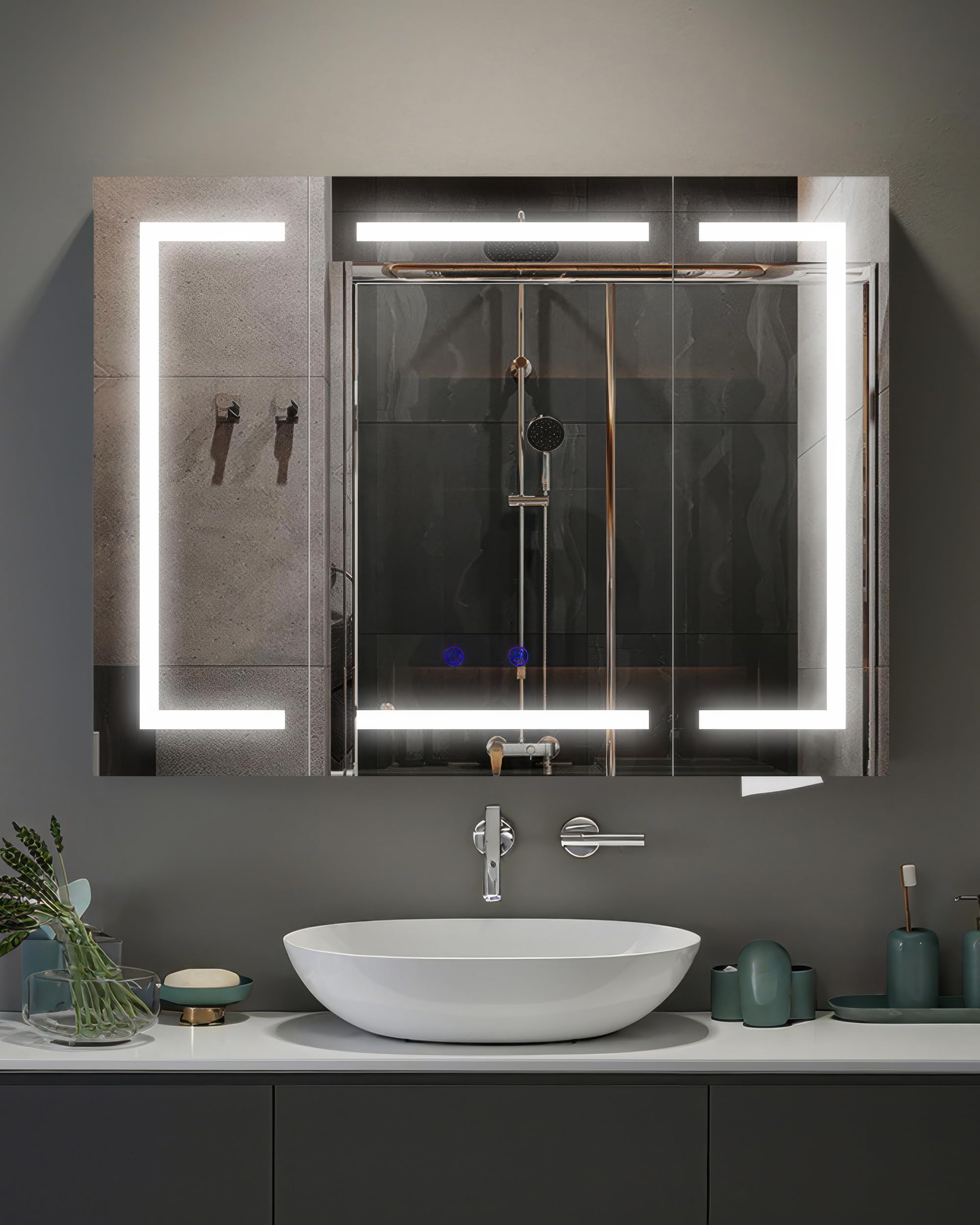 Luxstein 3 Door Bathroom Mirror Cabinet, 60L x 80W cm
