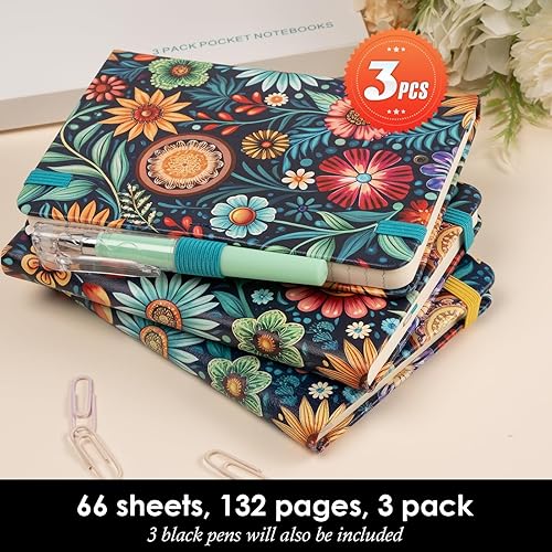 Miniatura 75 de Cuaderno pequeño de cuero con bolígrafo para escribir mujeres, con bolsillo pequeño, minibloc de notas forrado para viajes y trabajo, cuaderno de 3