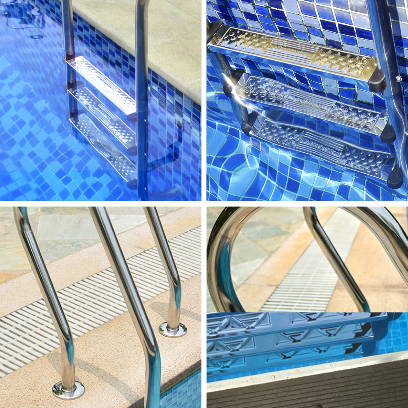 main courante de piscine Échelle de sécurité pour piscine, Échelle de piscine en acier inoxydable 304 à 2 marches, Escaliers de piscine antidérapants pour piscines creusées - montage facile tube ino
