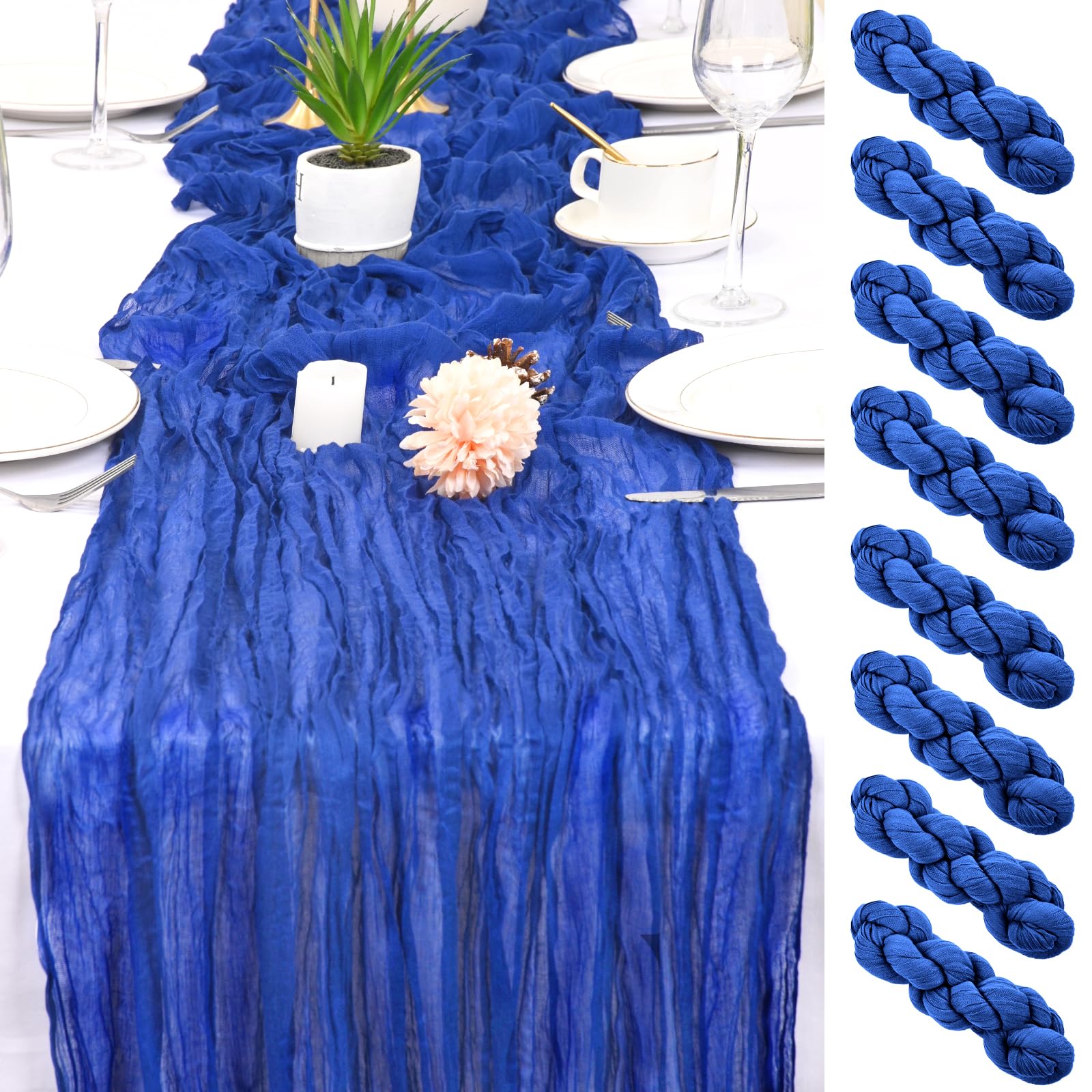 Photo 1 of 8 Pack Royal Blue Cheesecloth Table Runner 17x108 inch Boho Gauze Cheese Cloth Table Runners for Wedding Party Baby Bridal Shower Home Decor