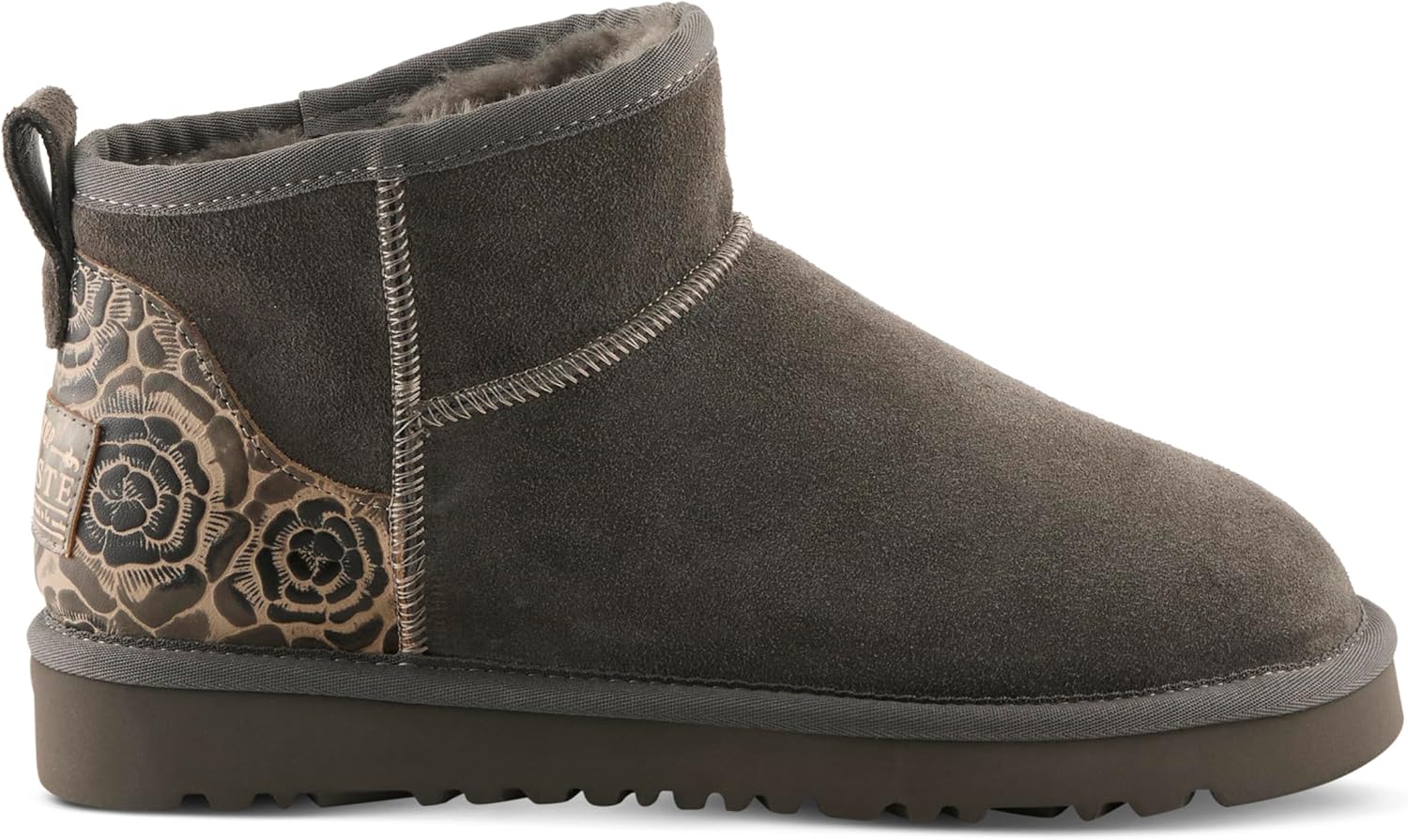 L'Artiste BRANDAI Shearling-Lined Ankle Boot – Embossed Leather & Suede Slip-On with Whipstitch Detail