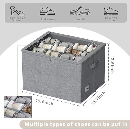 Miniatura 5 de Organizador de zapatos para armario, paquete de 2 contenedores resistentes de almacenamiento de zapatos con cubierta transparente, se adapta a 16-32