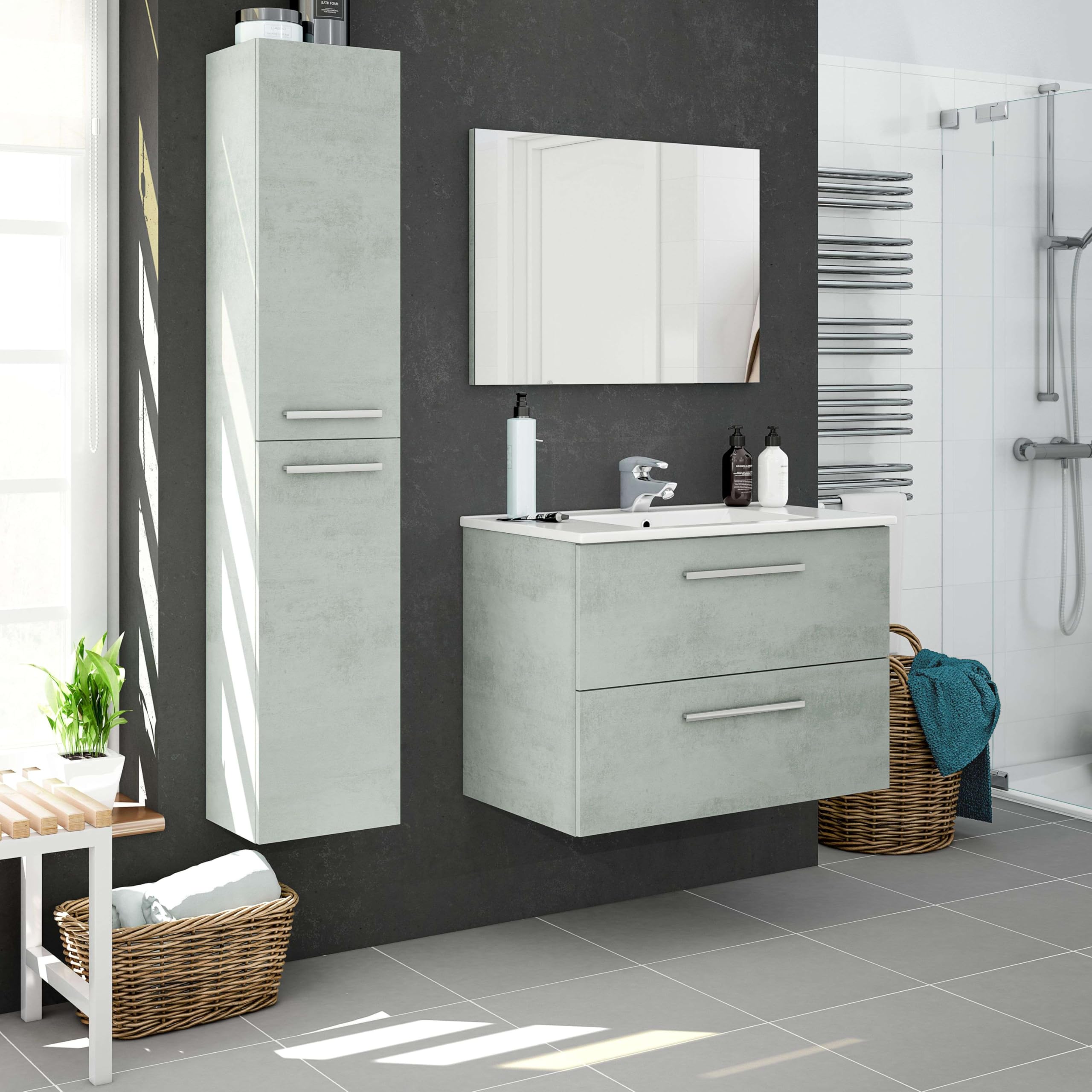 Miroytengo Columna de Baño Suspendida Aruba en Melamina Color Cemento 30x150 cm