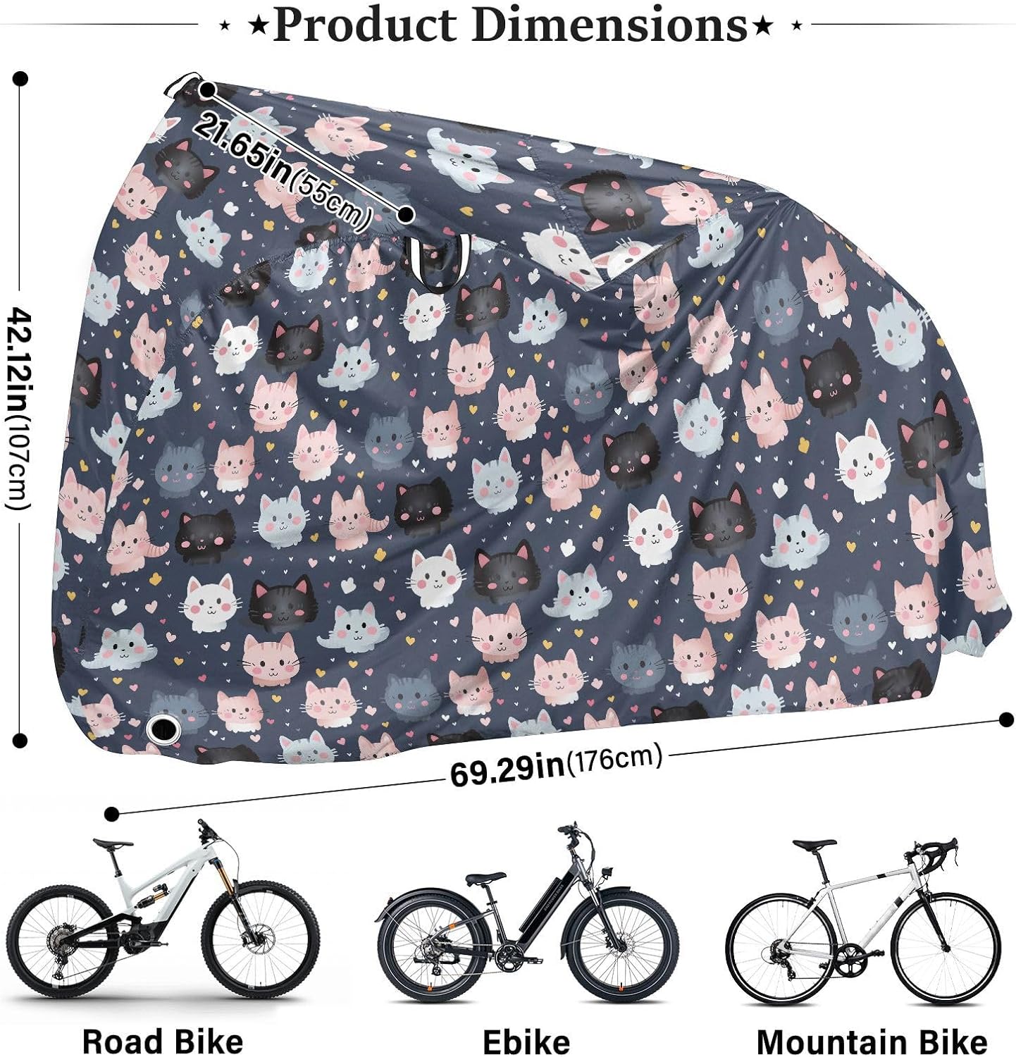 ALAZA Cat Cute Kitten Cartoon Bike Cover Waterproof Outdoor Ebike Bicycle Covers Tarp Protection for 1/2 Bikes, Sun UV Dust Wind Proof