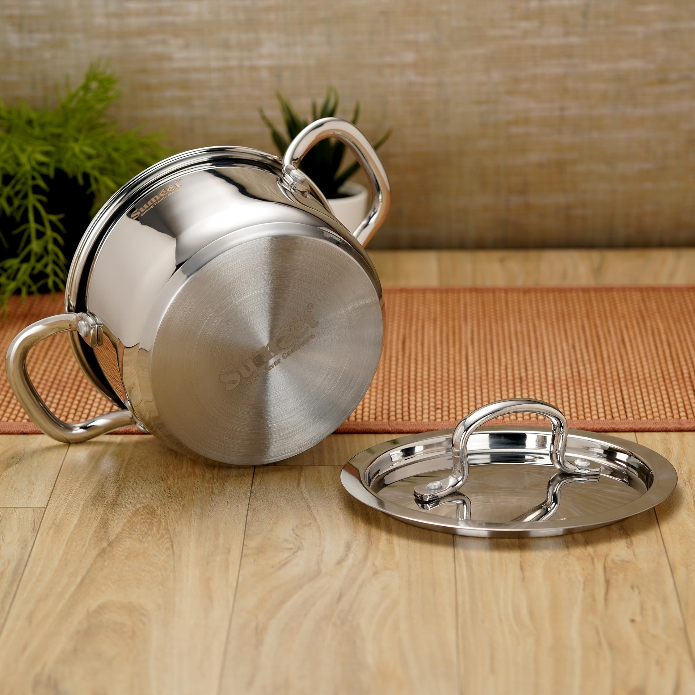 Sumeet Stainless Steel Induction Bottom(Encapsulated Bottom) Casserole with S.S Lid 1.3 Liters,14 Cm Dia,Silver 3