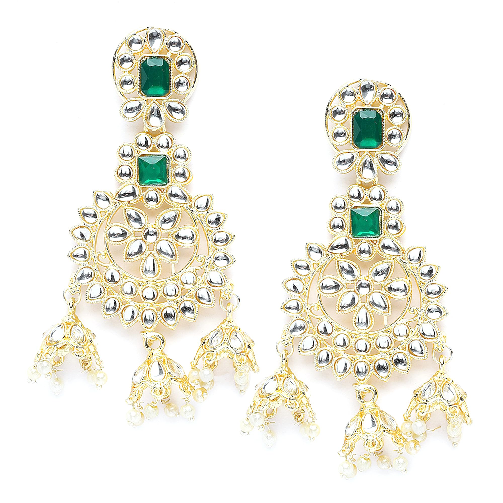 Zeneme Gold-Plated Kundan studded Contemporary Jhumka/JhumkiEarrings for Girls and Women (Green) (B0C1KC9T6D) Amazon Price History, Amazon Price Tracker