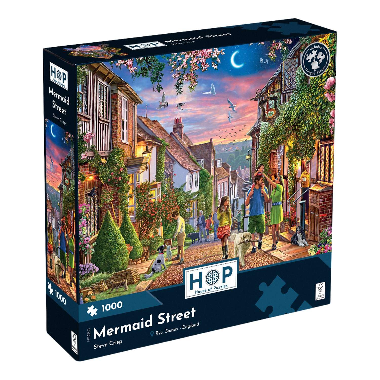 The House of Puzzles Mermaid Street 1000 Piece Puzzle | Jigsaws for Adults with 1000 Pieces | Artist Illustrated Jigsaw with Rye, Sussex Town Scene for Brain Challenge & Relaxation | Puzzling Gifts