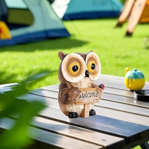 Miniatura 7 de Estatuas de búho para decoración de jardín, bonita figura con letrero de bienvenida, decoración de porche, césped, patio, exterior, interior, hogar,