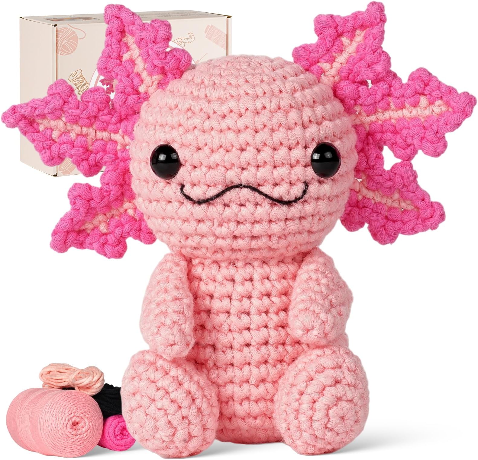 Gipony Crochet Kit for Beginners, Crochet Animal Kits,Crocheting Kit for Starters with Step-by-Step Video Tutorials, Beginner Crochet Kit for Adults (Axolotl 1Pack)