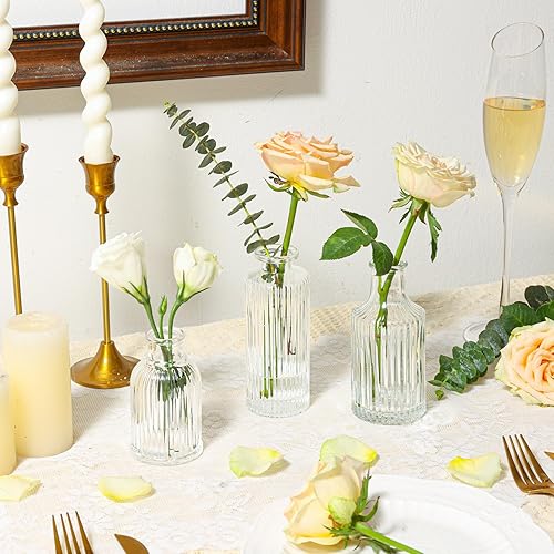 Miniatura 9 de ComSaf Juego de 32 jarrones de cristal, pequeños jarrones transparentes a granel, mini jarrones de flores para centros de mesa, juego de botellas