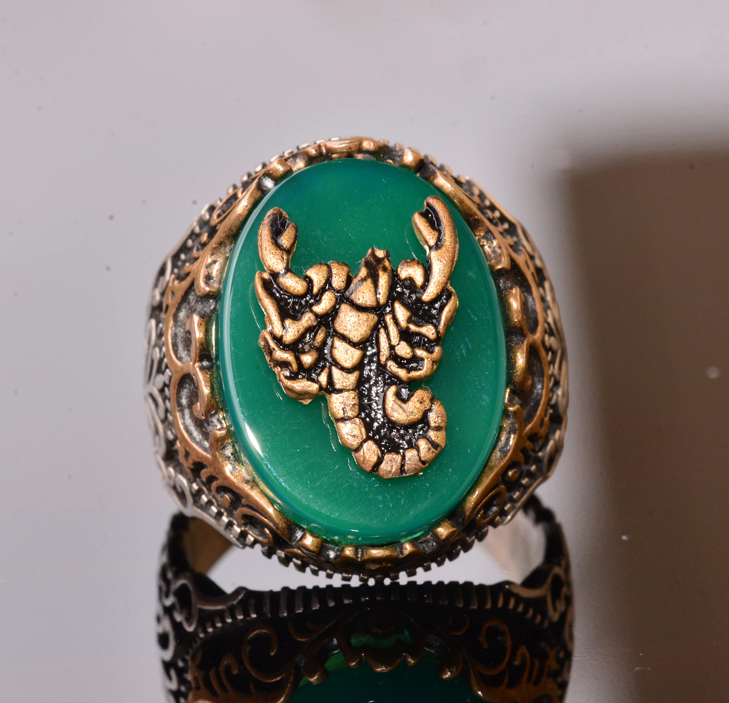 Bague en argent sterling 925 K pour homme, bague symboles, pierre d'agate verte