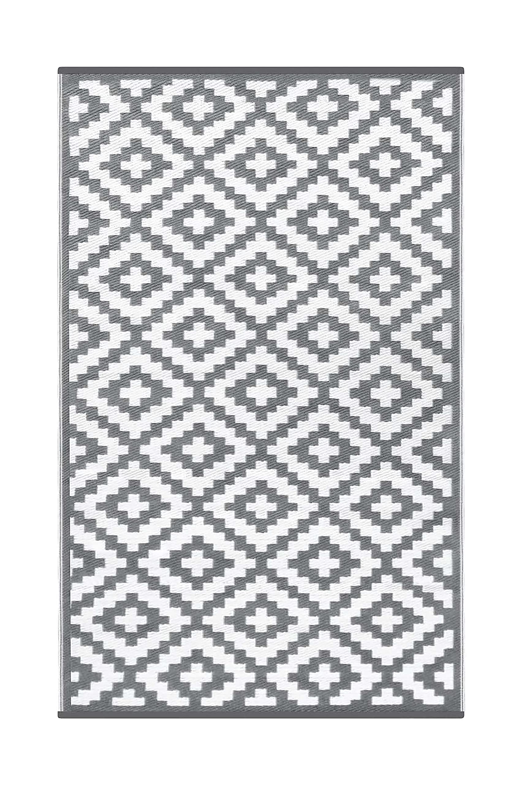 AAMEN Large Garden Rugs Outdoor Waterproof, Geometric Washable Carpet for Indoor Outdoor, Patio Rugs for Living Room, Easy to Clean and Nonslip, Rug UV Resistant Lightweight (Grey/White)