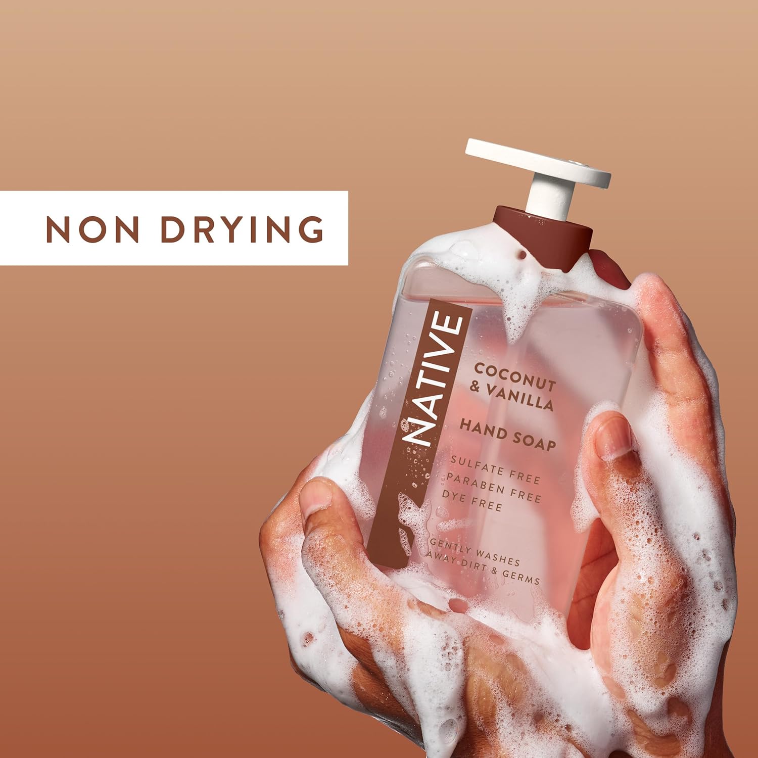 Native Liquid Hand Soap, Coconut & Vanilla Scent, Non-Drying Formula for Soft, Smooth Hands, Made with Plant-Based Cleansers, Sulfate & Paraben Free, 13 oz Bottle