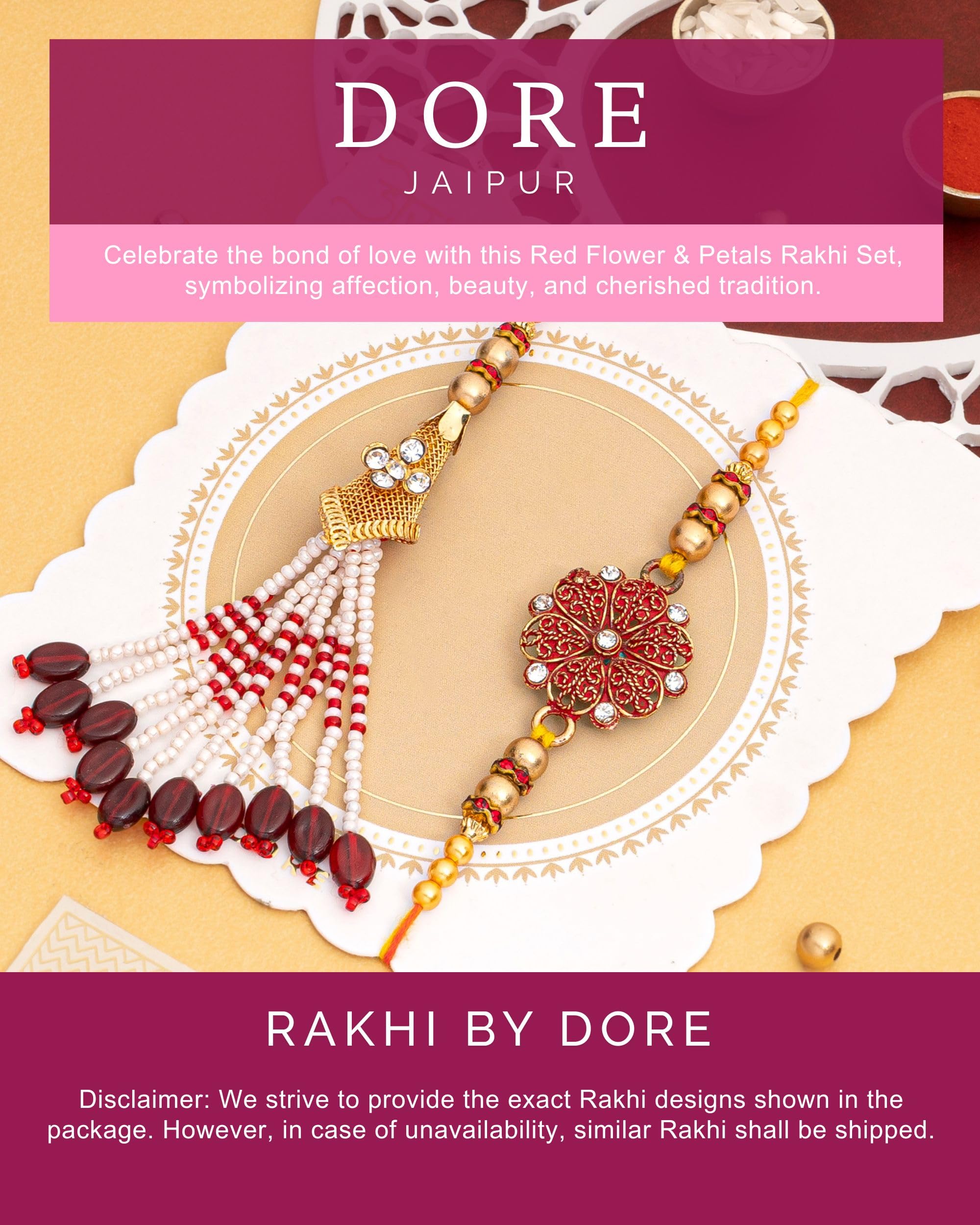 HyperFoods® Rakhi For Brother Sweets Gift Pack Kaju Katli 200g Samosa 160g Indian Sweets Mithai Gift Pack Flower & Petal Bhaiya Bhabhi Rakhi Set with Roli & Rice 2