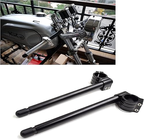 Miniatura 1 de CNC Aluminio 30 mm Clip on Manillar Reemplazo Ajuste para Horquilla Universal Diámetro 1.181 in Cafe Racer manillar Ángulo de inclinación 8 barras