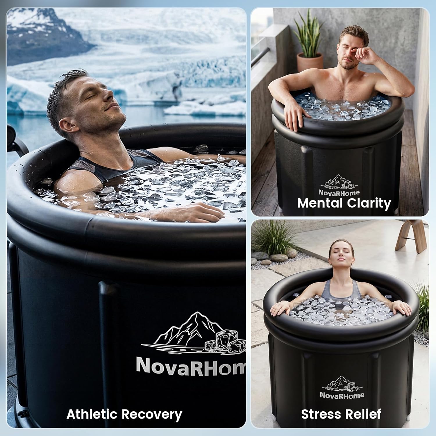 Ice Bath Tub for Athletes - 33in Deep Portable Cold Plunge for Recovery & Cold Water Therapy 8-Layer Insulated Soaking Tub Stability & Dual-Outlet Rapid Drainage - Indoor Outdoor Adults