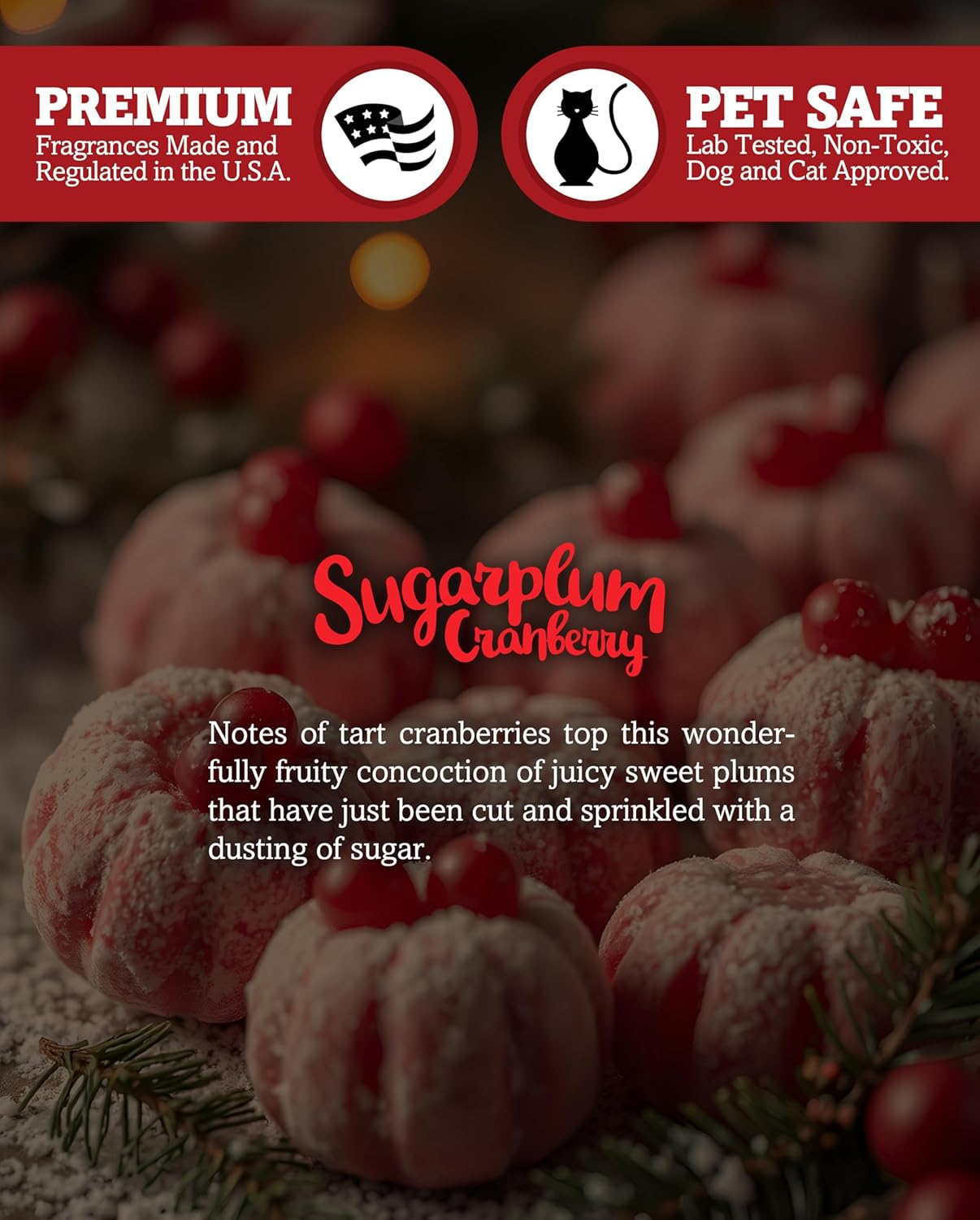 Sugarplum Cranberry Natural 3 Wick Candle, Essential Fragrance Oils, 100% Soy, Phthalate & Paraben Free, Clean Burning, 14.5 Oz.