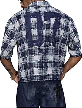 Amazon.com: GORGLITTER Men's Gingham Cropped Shirt Button Up