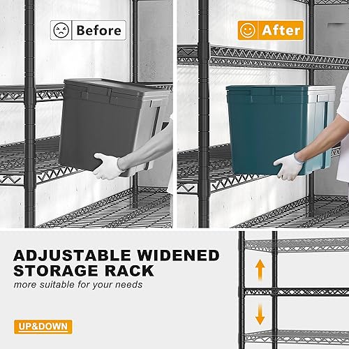 Miniatura 8 de REIBII Estantes de almacenamiento de 55.5 pulgadas de ancho, 2500 libras, estante de alambre con ruedas de 75.6 pulgadas de alto, estantería