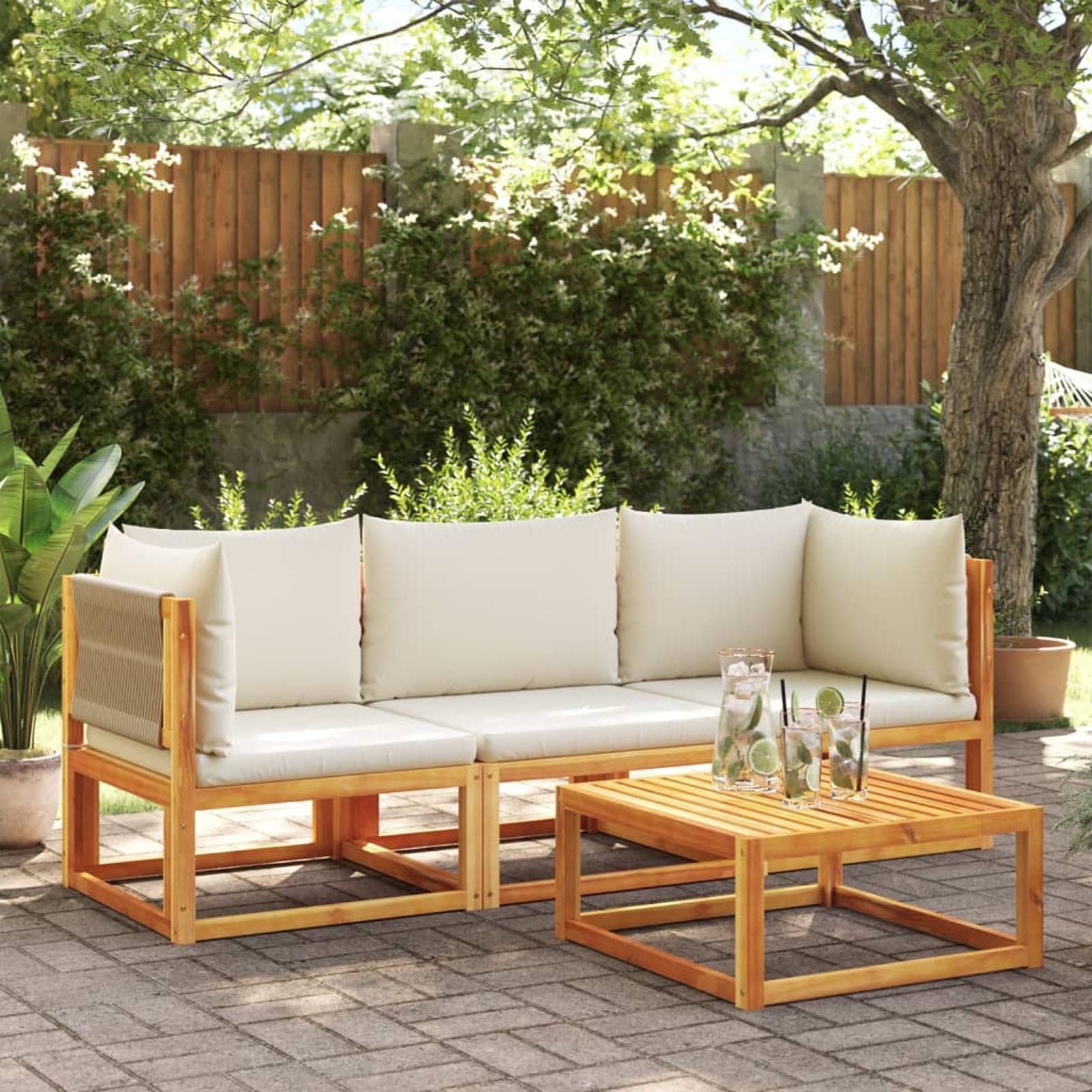 Gecheer Divano da Giardino angolare con Cuscini in Legno di Acacia e Corda