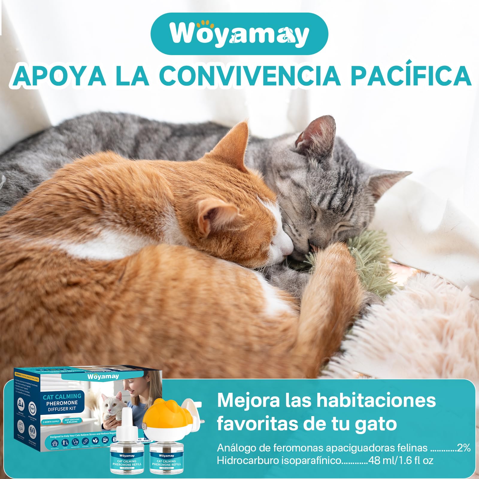 Woyamay Recambios de Difusor de Feromonas para Gatos, 6 Unidades Calmante Gatos y Tranquilizante para Gatos, Relajante para Gatos con Suministro de 6 Meses, Feromonas Gatoshasta 180 Días