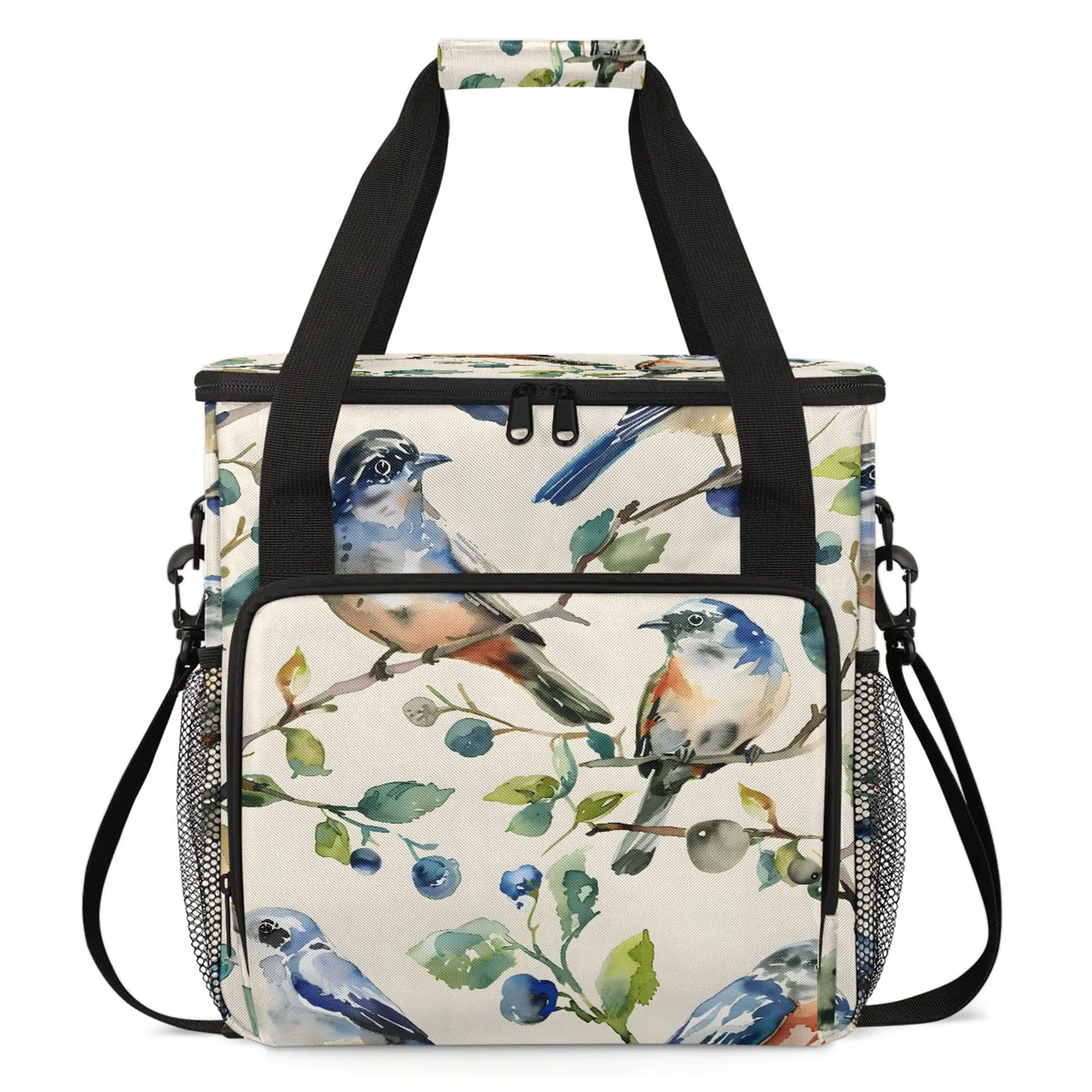 Adornori Bird Vintage Coffee Maker Carring Bag, Large Insulated Storage Organizer Case Tote Bags with Shoulder Strap for Travel Work Picnic