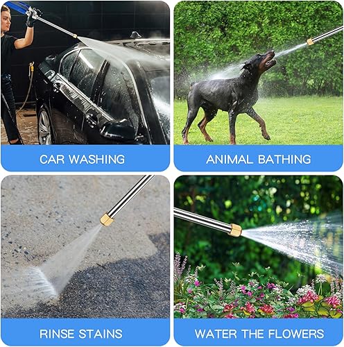 Miniatura 5 de Boquilla de chorro mejorada 2025 con 2 boquillas de alta presión y conectores rápidos para manguera de jardín, boquillas de metal resistente de alta