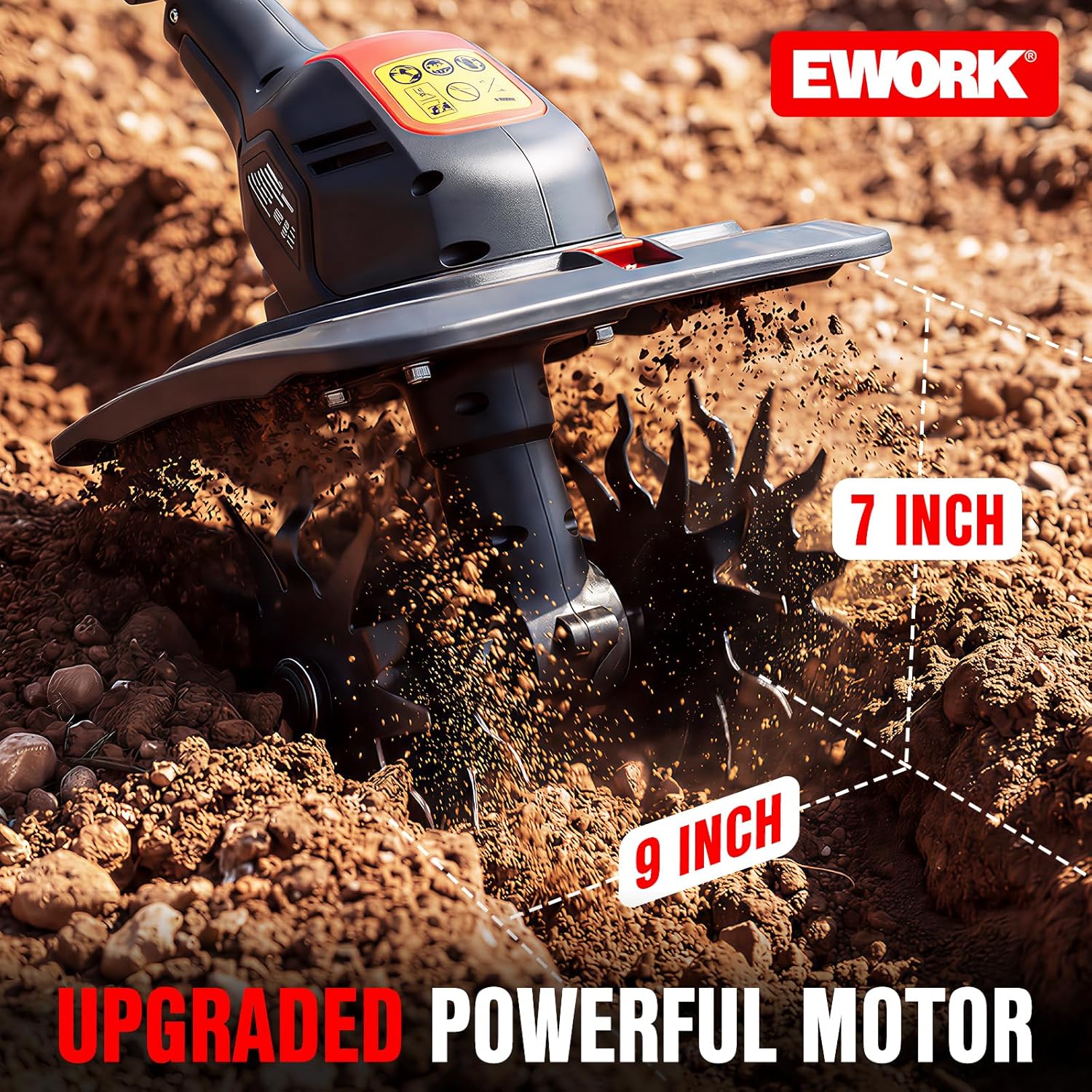 EWORK 20V Cordless Tiller Cultivator with 2×2.0Ah Batteries & Fast Charger,9" Width 7" Depth Electric Garden Rototiller for Yard Lawn Soil Cultivation