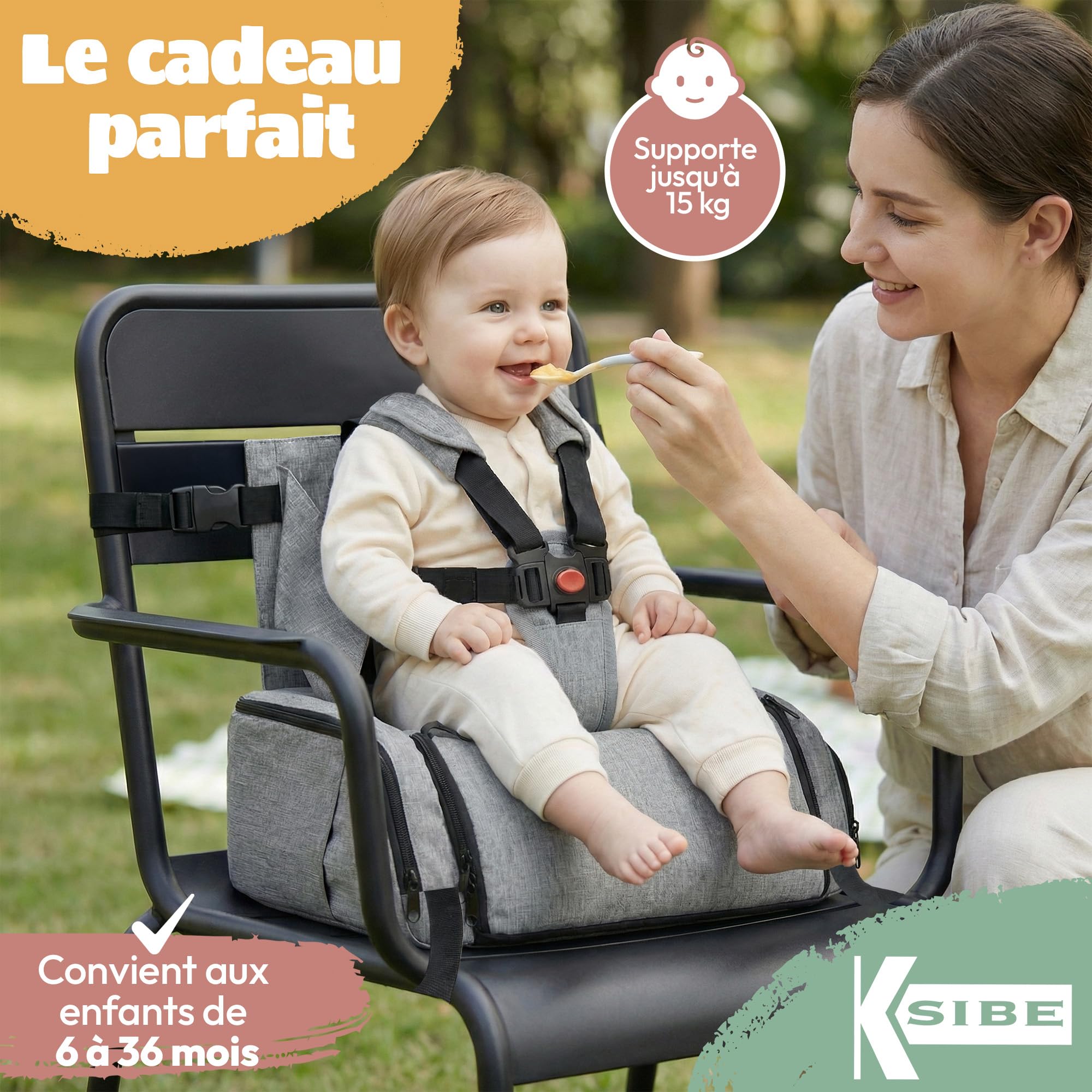 Chaise haute de voyage 2 en 1 pour bébé - Pliable, légère, imperméable - Design robuste - Capacité XXL - Sac de transport inclus - Siège sécurisé pour les repas KSIBE