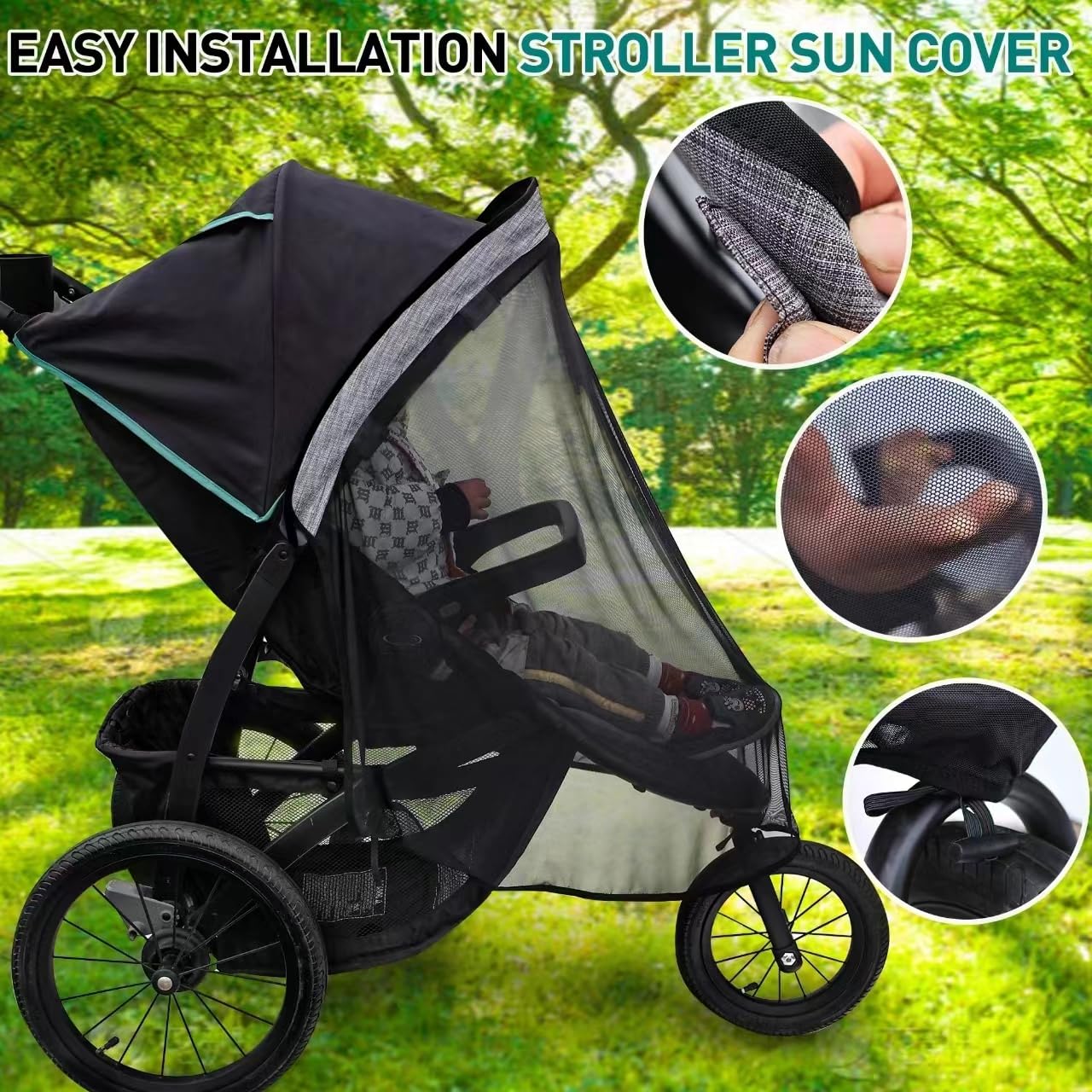 Parasol universal para cochecito, parasol universal para cochecitos de viaje, cochecitos de correr; esencial para viajes de bebés y niños pequeños; bloquea de forma segura hasta el 97% de los rayos UV