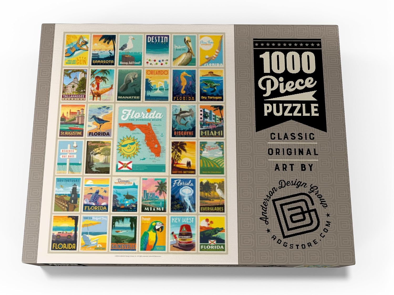 MyPuzzle Florida: Multi-Image Print, Vintage Poster - Premium 1000 Piece Jigsaw Puzzle for Adults