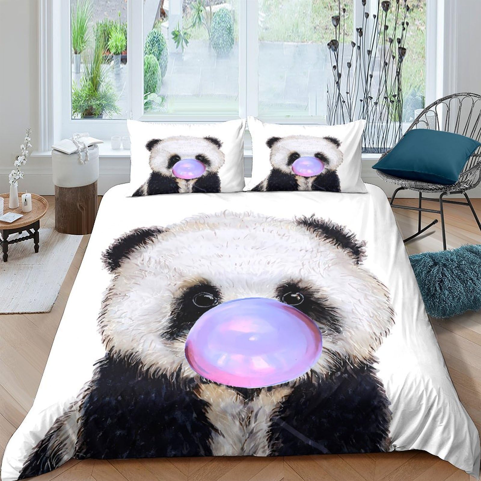 GPLZQXKJNH 3D Printed Panda Bubble Duvet Cover Set Microfiber Soft Skin-Friendly for Bedroom Decor with 2 Pillowcases Single（135x200cm）