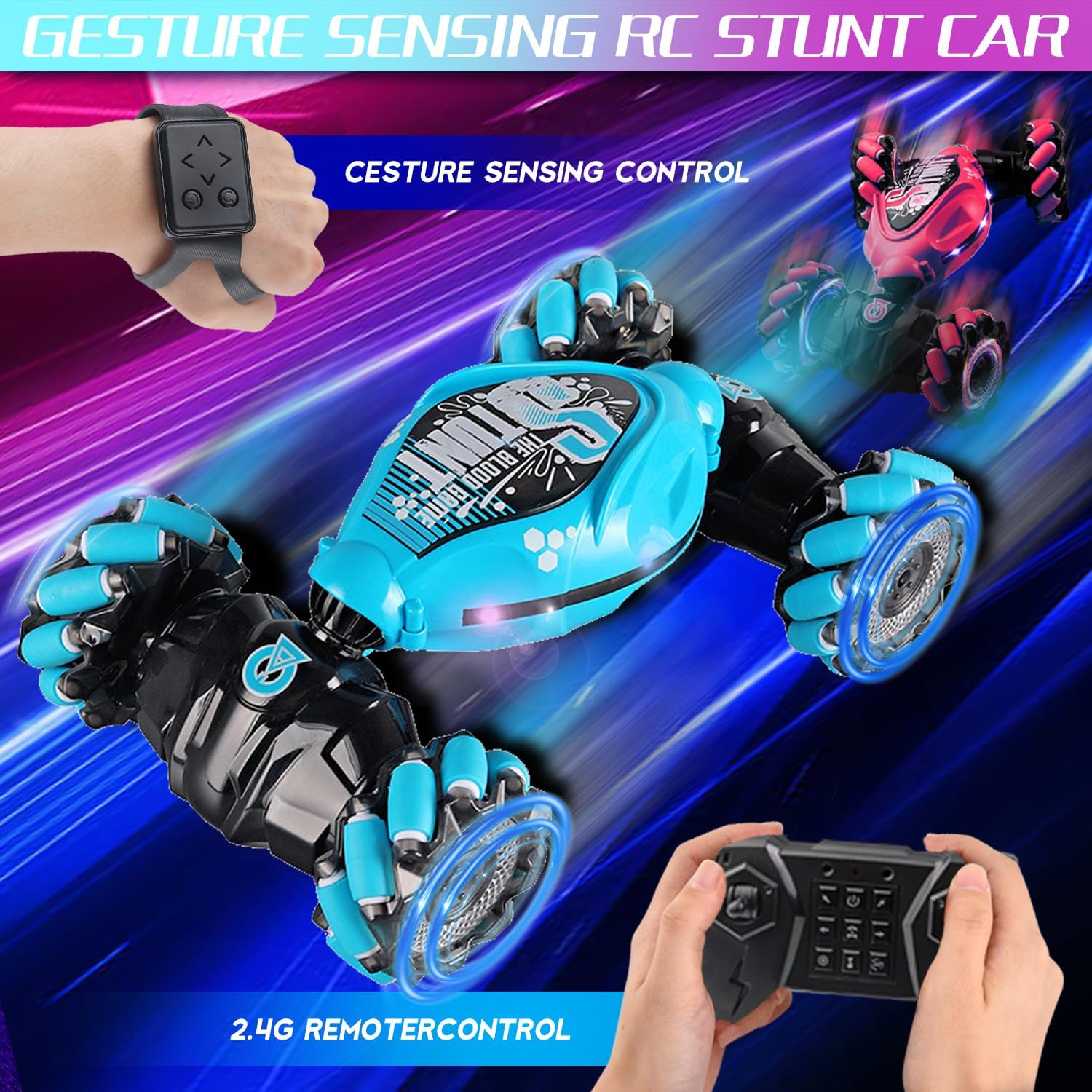 Turbo Twist Rc Car, Turbo Drive Rc Car, Twist Rc Stunt Cars,Gesture Sensing Stunt Cars with Light&Music, Hand Controlled Car with 2.4g Remote Control (Gery)