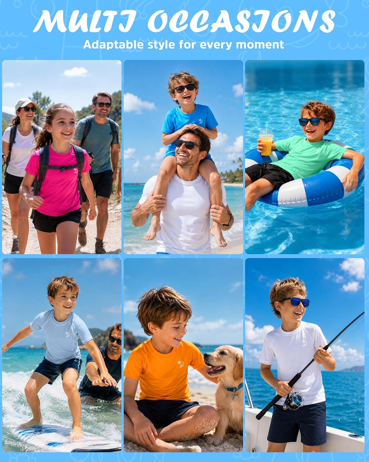 Boys UPF 50+ Swim Shirt, Toddler Short Sleeve Rash Guard, Kids UV Sun Protection Water Shirt for Beach Surf Pool
