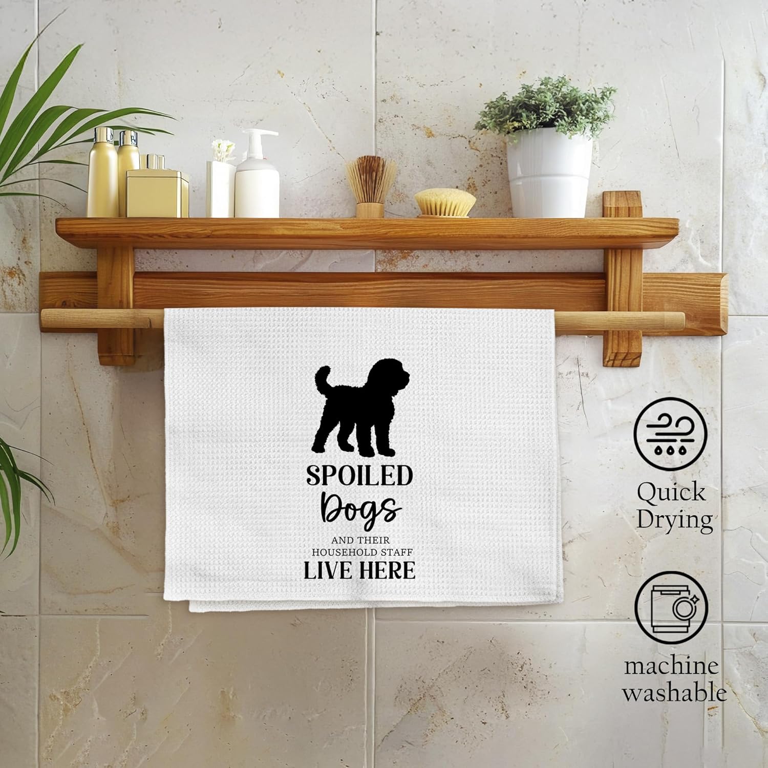 Poodle Dog Kitchen Towels, Poodle Gifts for Dog Owner Lover, Funny Spoiled Dogs and There Household Staff Live Here Decorative Hand Tea Dish Towel for Bathroom Kitchen Decor, 16x24 Inch - Image 4