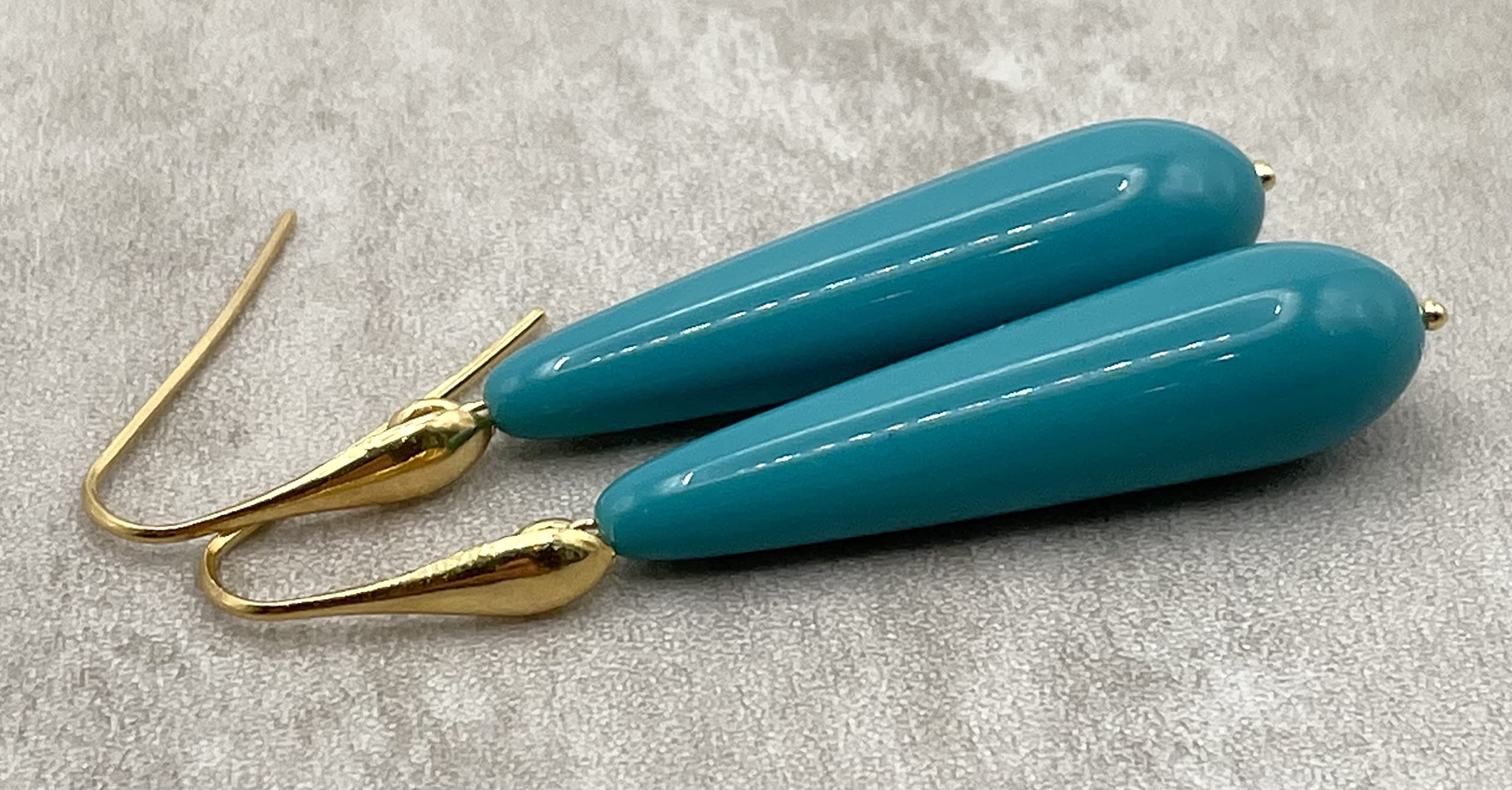 Pendientes Colgantes de Plata 925 Dorada 24 K y Lagrimas Turquesas, Joyas Artesanales, Regalo para Mujeres