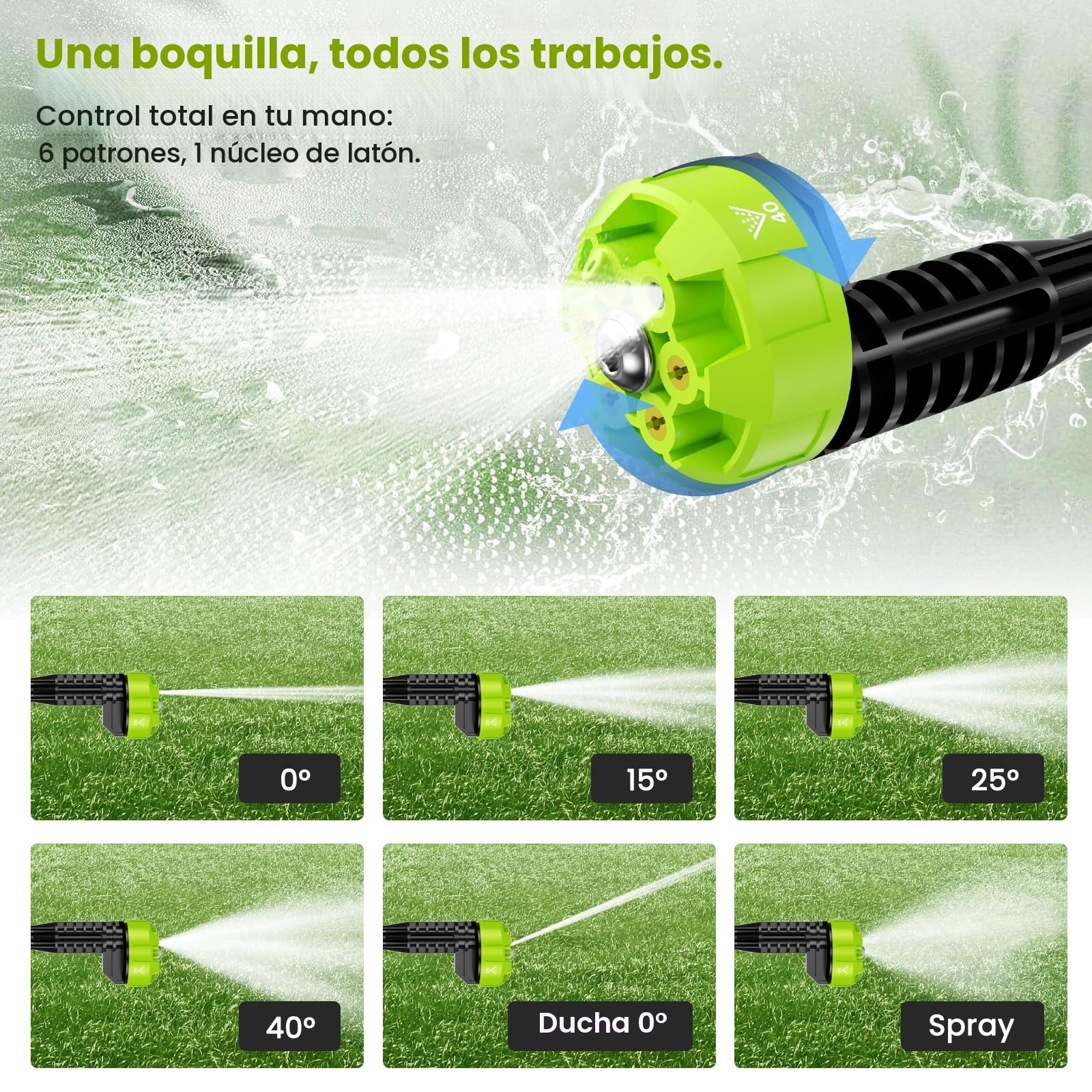 Hidrolimpiadora a Bateria de Alta Presión con Boquilla 6 en 1, 2 Baterías 4000mAh, 14 mm Salida de Agua 100 Bar, 5M Tubo y Caja de Almacenamiento para Limpiar Coche, Terraza, Jardín Limpieza y Riego