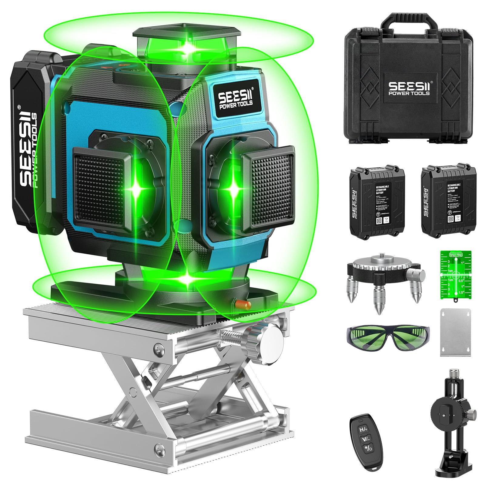 Amazon | SEESII レーザー墨出し器 グリーンレーザー 水平器 4x360° 16