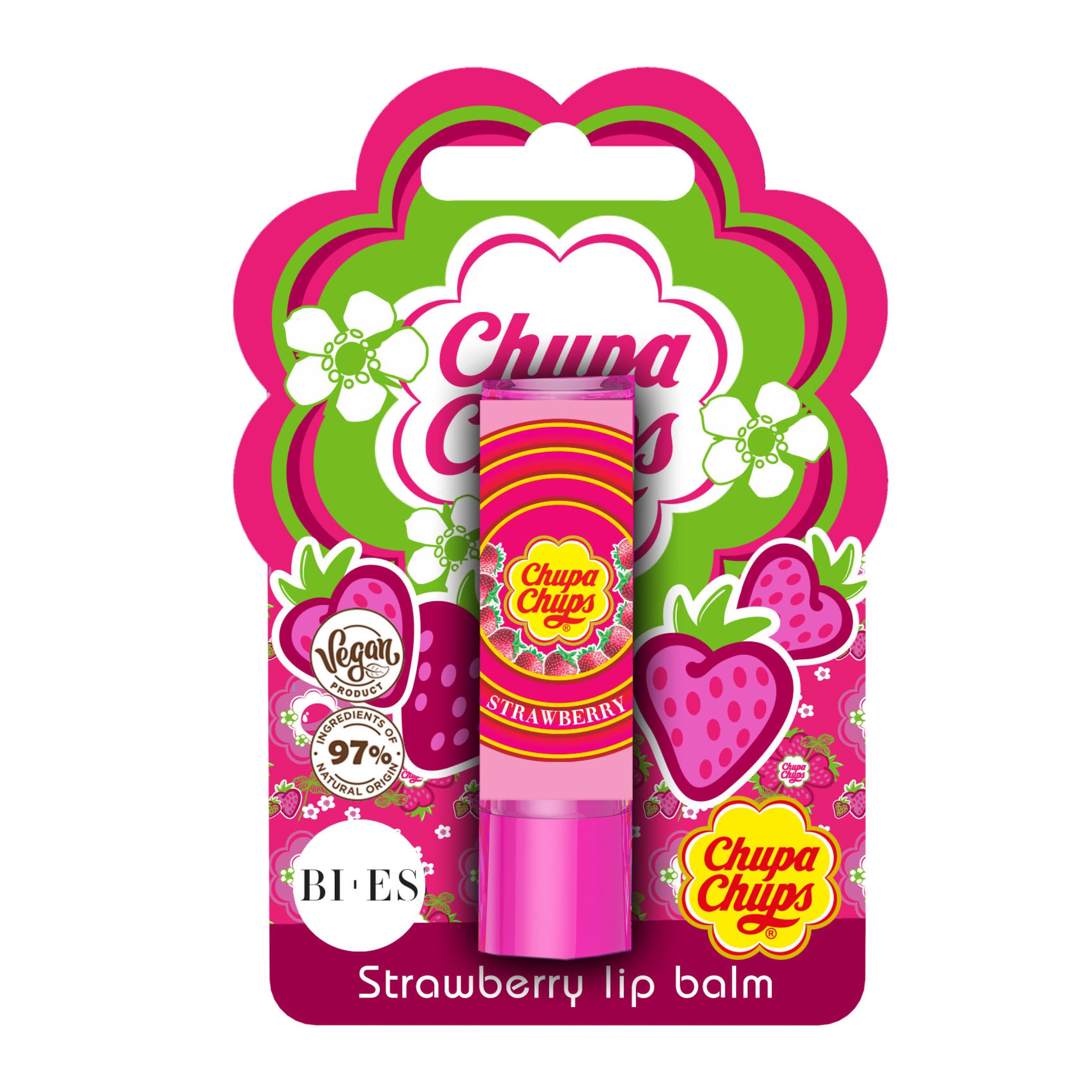 Chupa Chups Strawberry Flavour Lip Balm, Natural & Vegan, Hydrating & Nourishing, Perfect for Kids