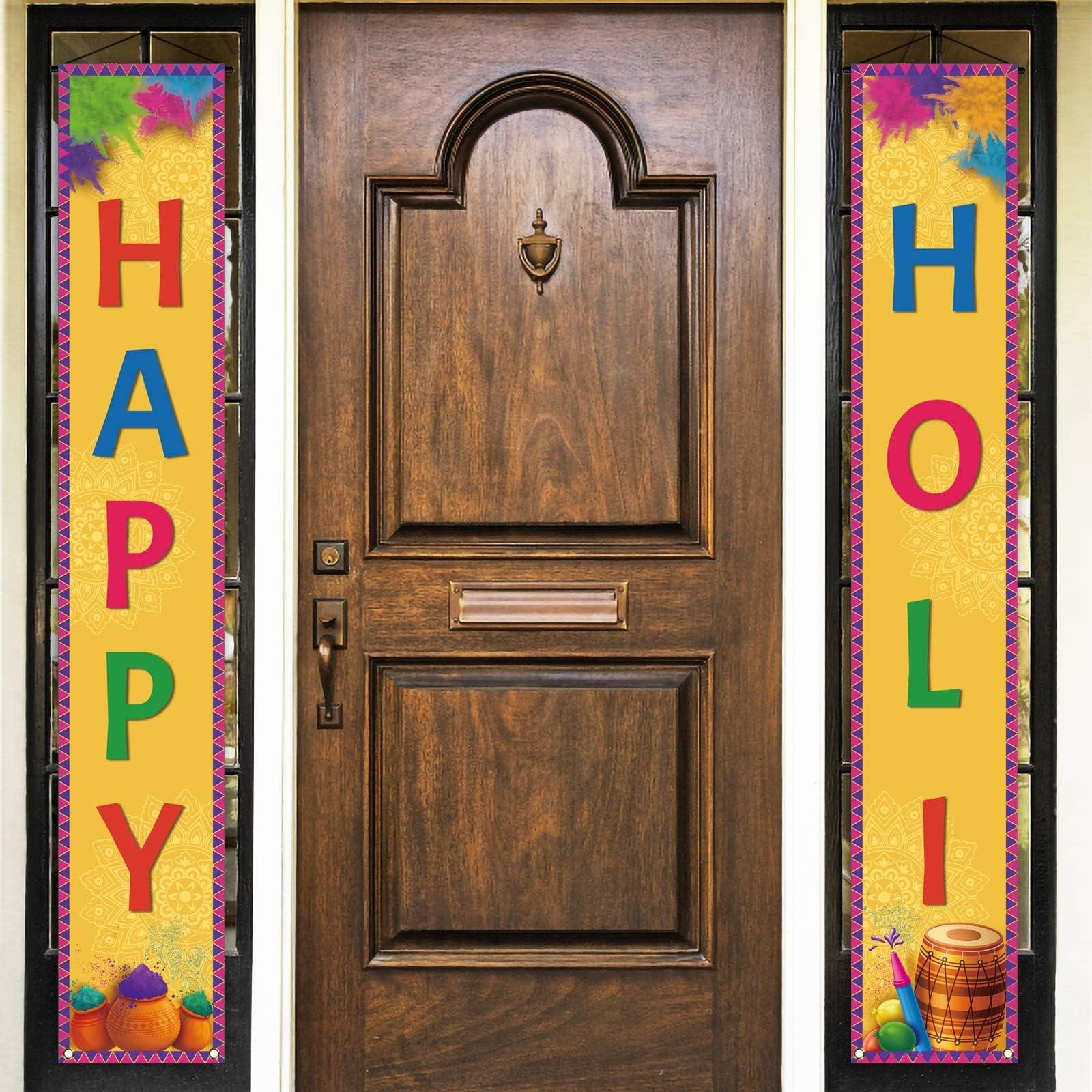 Nepnuser Happy Holi Porch Banner Indian Festival of Colours Front Door Window Wall Indoor Outdoor Decoration Photo Booth Backdrop