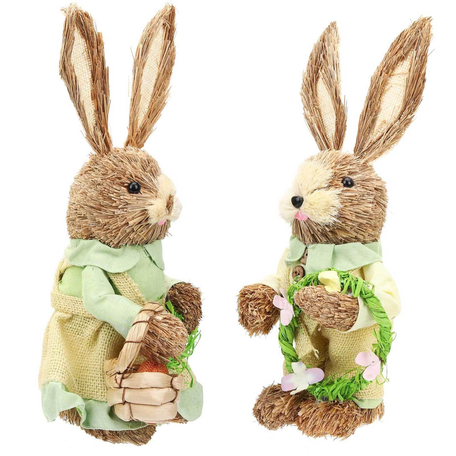 Figurines de lapins en paille tressée HEMOTON (lot de 2) pour décoration de bureau et maison