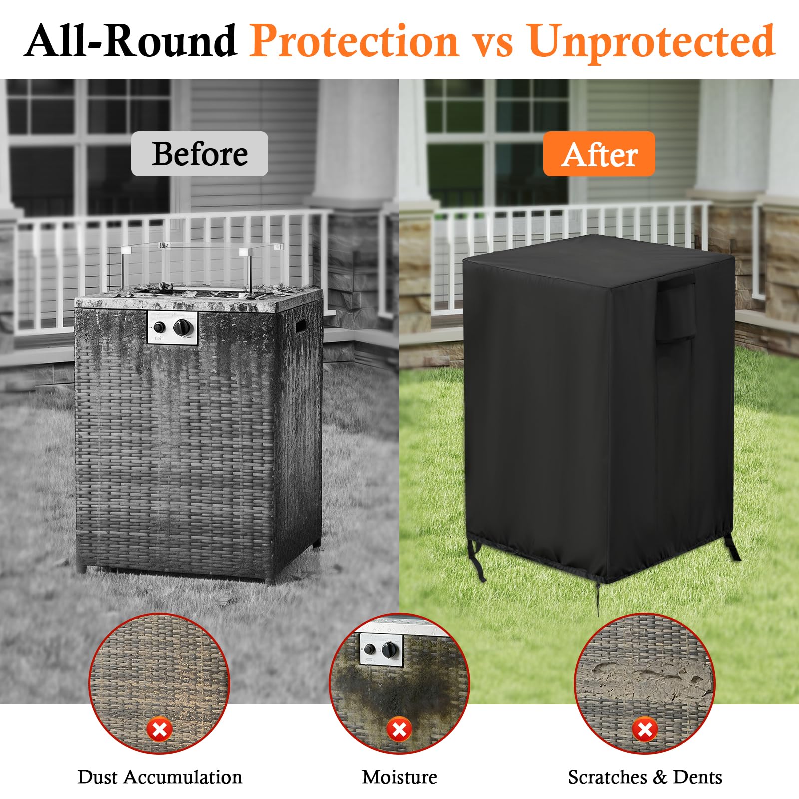 Fire Pit Cover - Onlyme Fire Table Cover Square, 420D Oxford Outdoor Propane Firepit Covers Waterproof with drawstring for Gas Firepit Column and Fire Bowl - 55x55x89cm — view 7