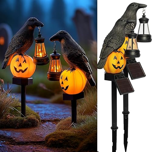 Dazzle Bright 2 Pack Halloween Crow Pathway Lights Outdoor, Solar