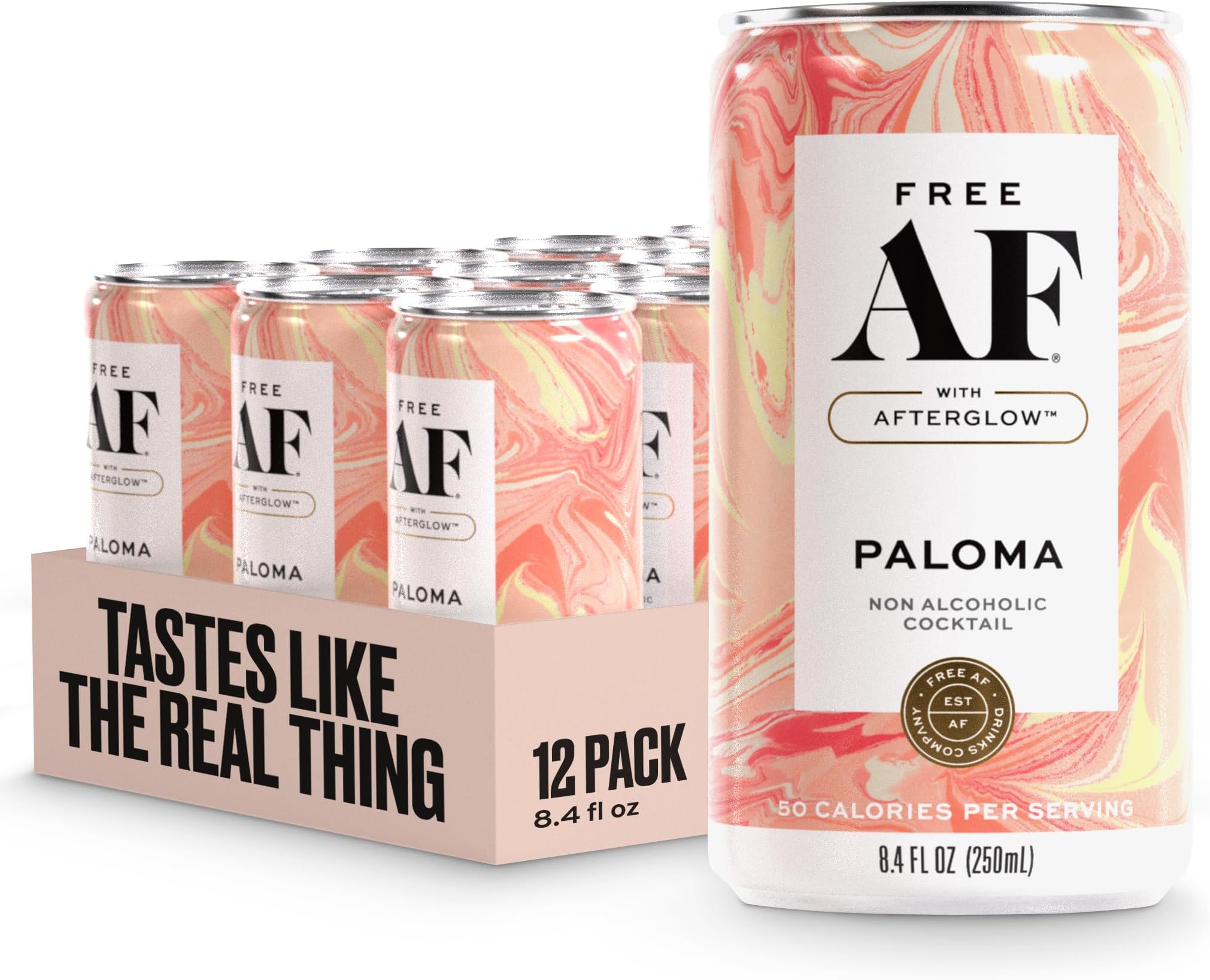 AF Drinks Non-Alcoholic Paloma | Alcohol Alternative Sparkling Cocktails with AFTERGLOW Botanical Warmth | Gluten-Free, Low-Calorie | 8.4 oz Cans (12-Pack)
