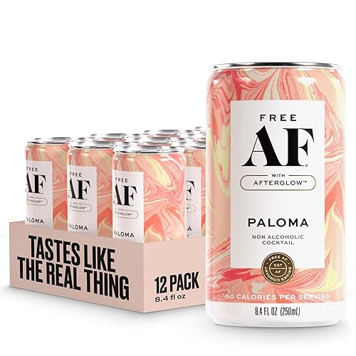 FREE AF Bebidas sin alcohol Paloma Cócteles espumosos alternativos al alcohol con calidez botánica AFTERGLOW Sin gluten, bajas en calorías Latas