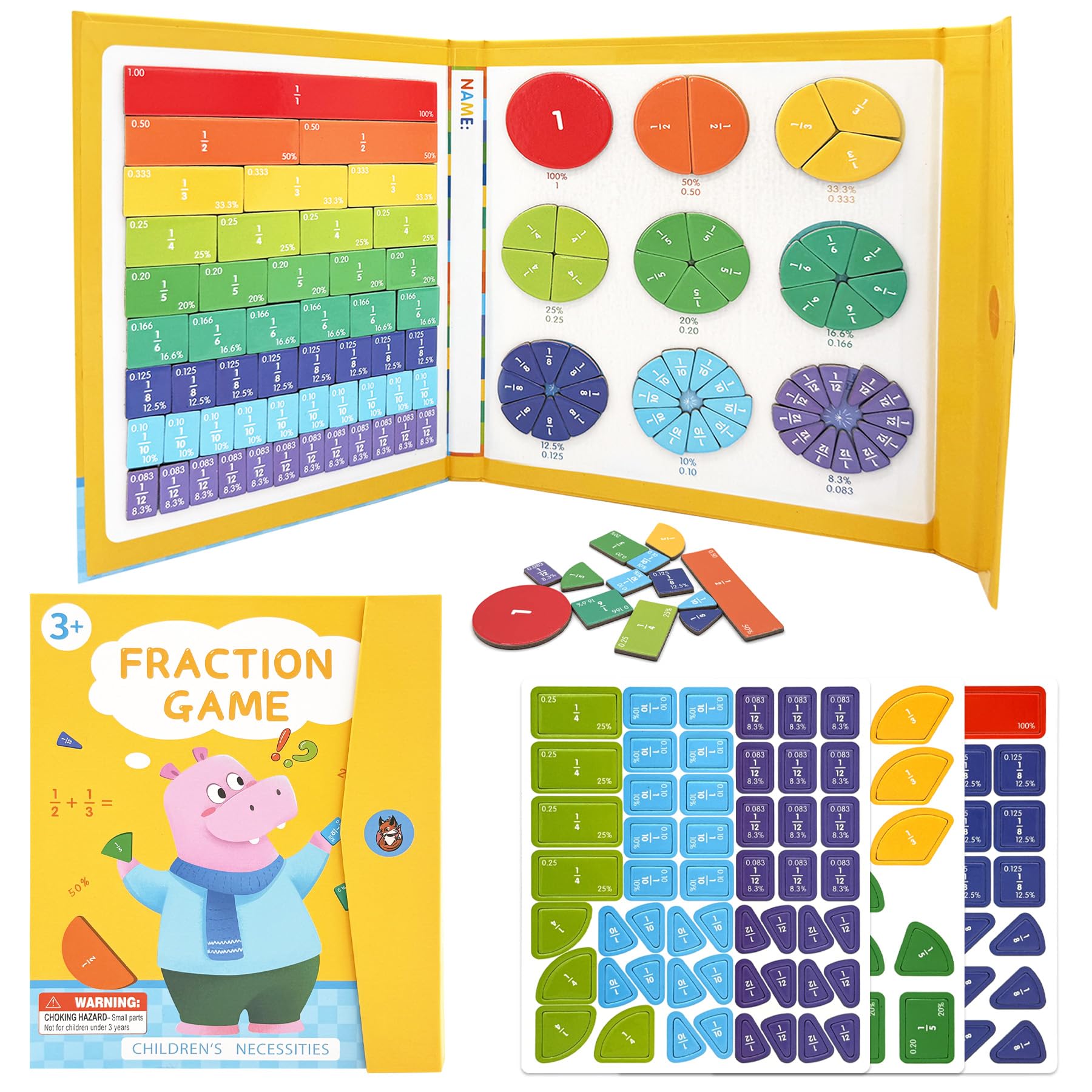 Piastrelle Magnetiche per Frazioni, Cerchi di Frazione con Percentuali e Decimali - Set Materiali Matematica Montessori