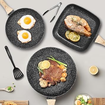 19-Piece Nonstick Cookware Set, Black Granite Induction Pots and Pans Set, Non-Toxic, Suitable for All Cookers, PFOA, PTFE, PFAS and PFOS Free