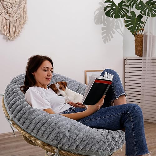 Miniatura 7 de HOMBYS Funda mullida y esponjosa para cojín de silla Papasan, solo funda de piel sintética (sin cojín), fundas de cojín extraíbles suaves con 8